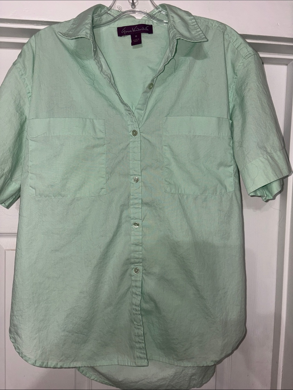 Gloria Vanderbilt Mint Green Short Sleeve Button-Up Shirt